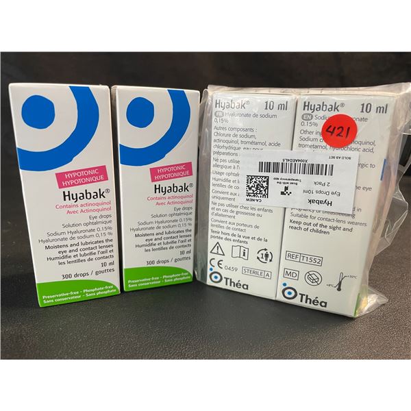 2 Double-Packs of Thea Hyabak Eye Drops (2 x 10ml) - Hyaluronic Acid for Dry Eyes - New