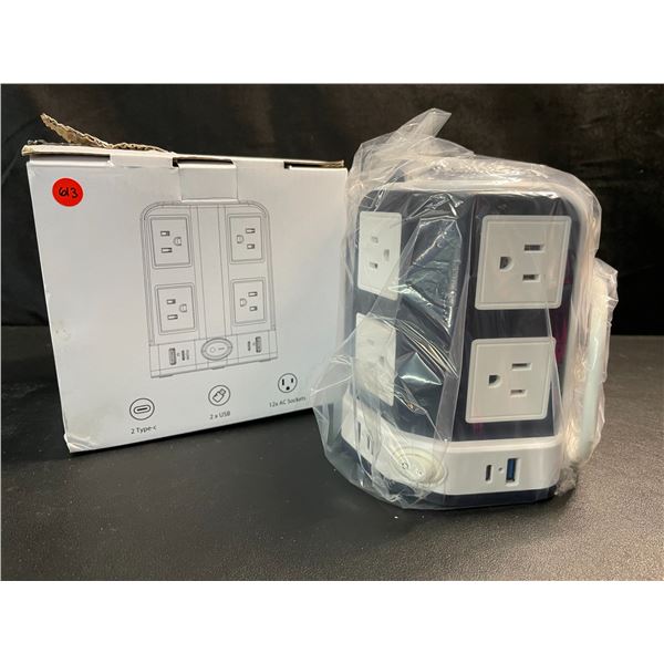 1 Power Tower Strip/Surge Protector with 12 Outlets and Multiple USB Ports - Brand New