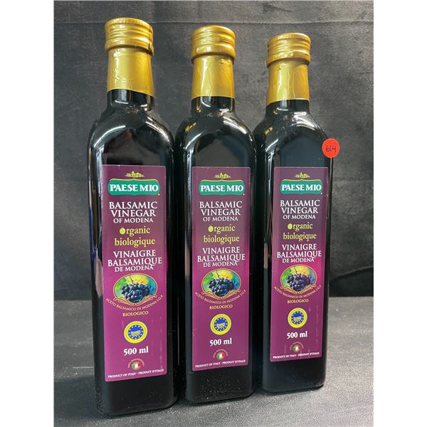 3 Bottles of Paese Mio Organic Balsamic Vinegar Modena - 500ml - Product of Italy - BB: 20/03/2029