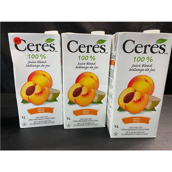 3 Cartons of Ceres Peach 100% Juice Blend - 1L Each - BB: MA 05/2025