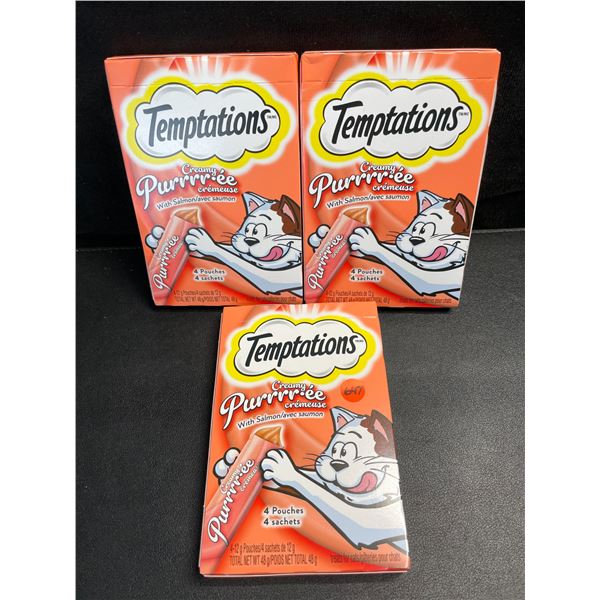 3 Temptations Creamy Purrr-ee Pouches for Cats - Salmon - 4 x 12g Pouches Each - New
