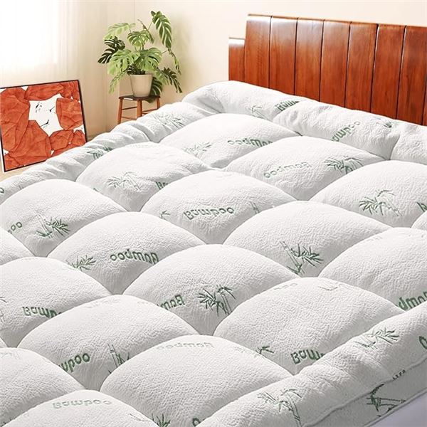 1 Bamboo Mattress Topper - Full Size Quilted Mattress Cover - (Fits 8-21" Deep Pocket) - New Sealed