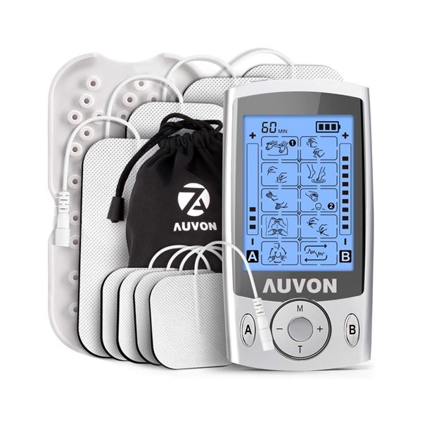 1 Auvon Dual Channel TENS Massager with Pads and Accessories - New