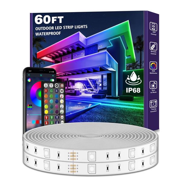 1 Box of 60ft RGBW Outdoor Waterproof LED Strip Lights - New