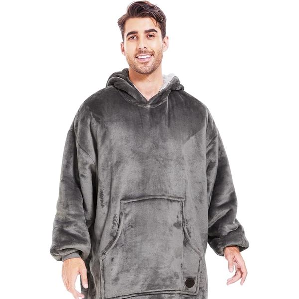 1 Oversized Wearable Blanket Hoodie/"Snuggie" for Adults by Three Poodle - Grey - New Sealed