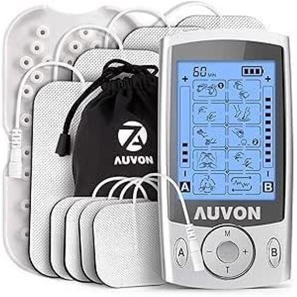 1 Auvon Dual Channel TENS Machine/Muscle Stimulator with 20 Modes - For Pain Relief - New
