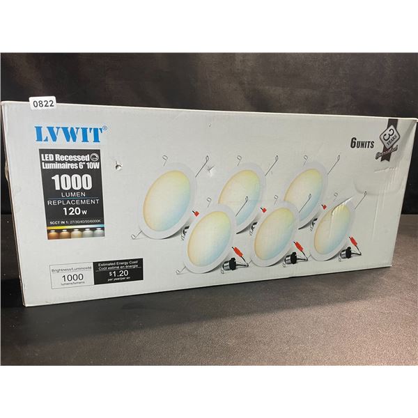 1 Box of LED Recessed 6" 10W 1000 Lumen Downlights - 6 Lights Included - New