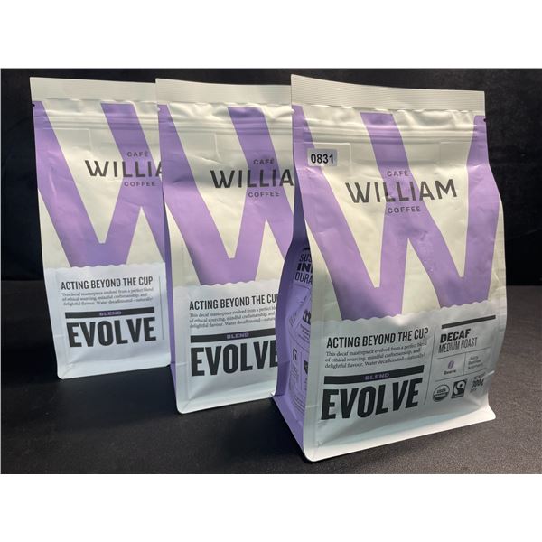 3 Bags of Cafe William Organic Whole Bean Coffee - Decaf Medium Roast - 300g