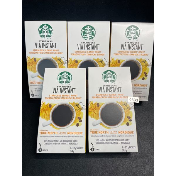 5 Boxes of Starbucks Via Instant Blonde Roast True North Blend Instant Coffee (8 Sachets Per Box)