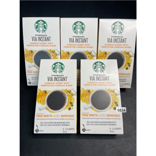 5 Boxes of Starbucks Via Instant Blonde Roast True North Blend Instant Coffee (8 Sachets Per Box)