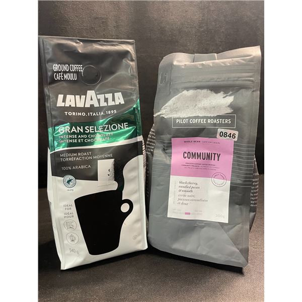 2 Assorted Bags of Coffee - Lavazza Ground Coffee (340g) & Pilot Coffee Roasters Whole Bean (300g)