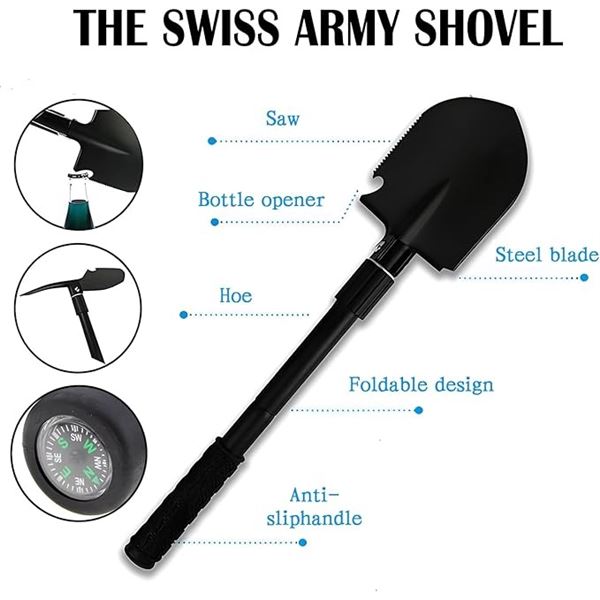 2 Folding Camping Shovels/Multifunction Swiss Army Shovels - 16" Assembled Size/5" Folded Size - New