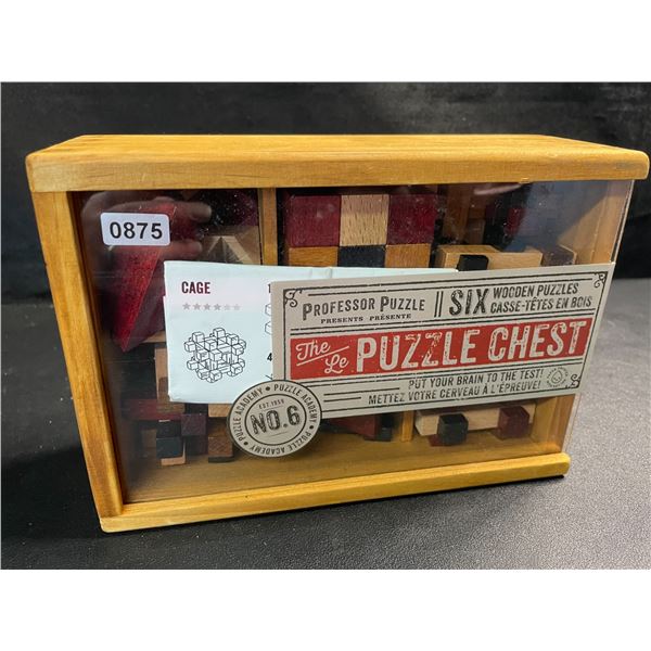 1 Professor Puzzle "The Puzzle Chest" Six Wooden Puzzles Brain Teaser Set - New