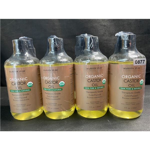 4 Majestic Pure Organic Castor Oils - 100% Natural - For Skin/Body/Beauty - 236ml Each - New