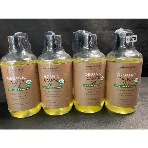4 Majestic Pure Organic Castor Oils - 100% Natural - For Skin/Body/Beauty - 236ml Each - New