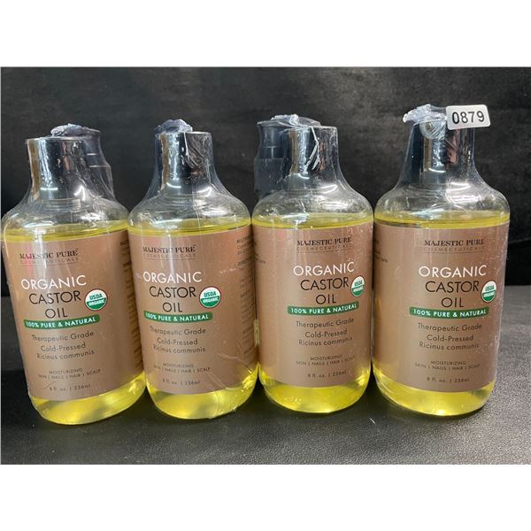 4 Majestic Pure Organic Castor Oils - 100% Natural - For Skin/Body/Beauty - 236ml Each - New