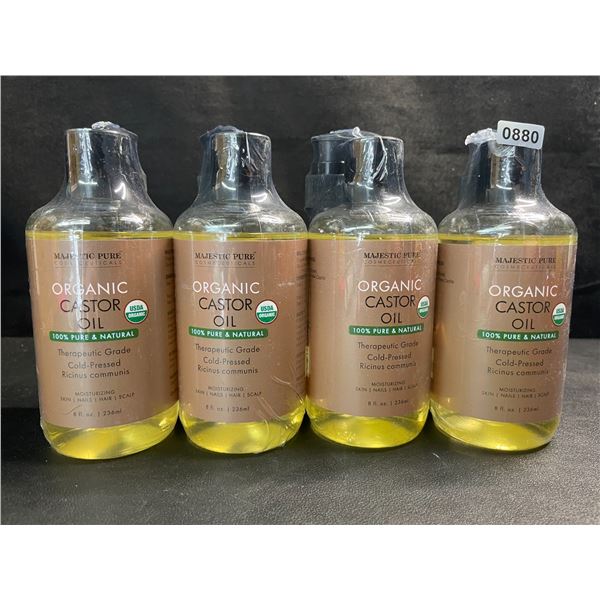 4 Majestic Pure Organic Castor Oils - 100% Natural - For Skin/Body/Beauty - 236ml Each - New