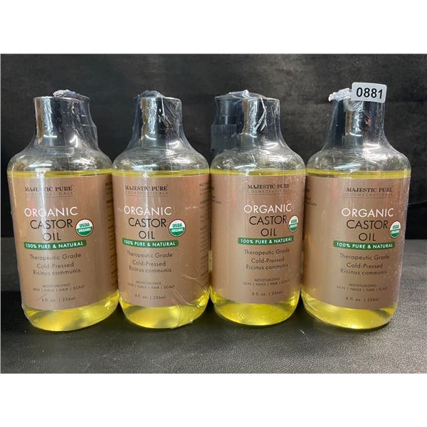 4 Majestic Pure Organic Castor Oils - 100% Natural - For Skin/Body/Beauty - 236ml Each - New