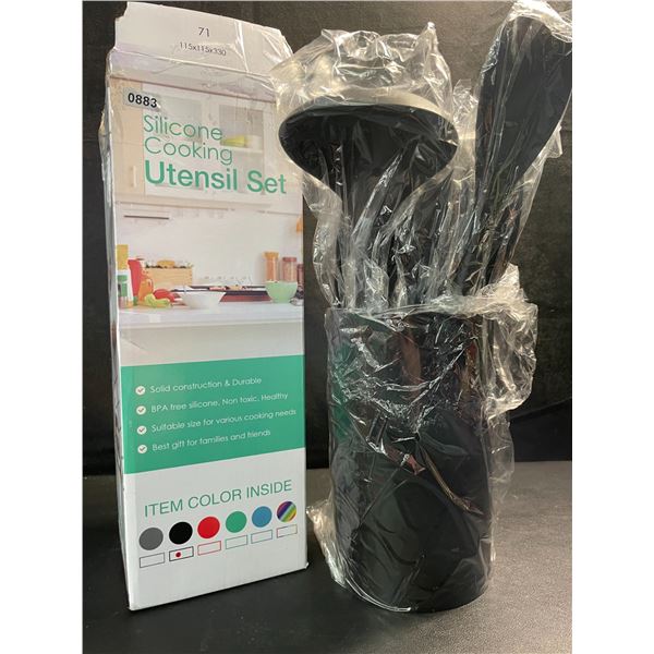 1 Silicone Cooking Utensil Set with Holder - Black Colour - New