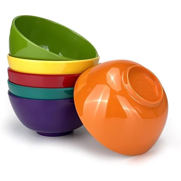 1 Box of 6 Melamine 28oz Salad Bowls/Round Soup Bowls - Multicolor - Brand New