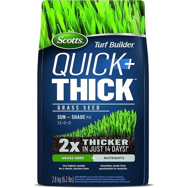 1 Bag of Scotts Turf Builder Quick + Thick Grass Seed (Sun and Shade Mix) - 2.8kg - New Sealed
