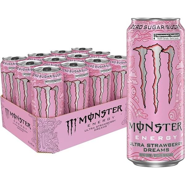 1 Case of Monster Energy Drinks - Ultra Strawberry Dreams - 12 x 473ml Cans - (BB: JA 2026)