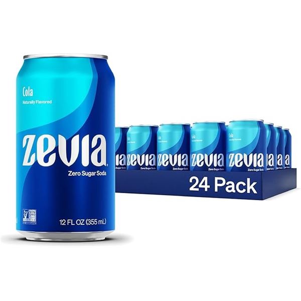 1 Flat of Zevia Zero-Sugar Cola Sodas - 24 x 355ml Cans (BB: 2026 JN 10)