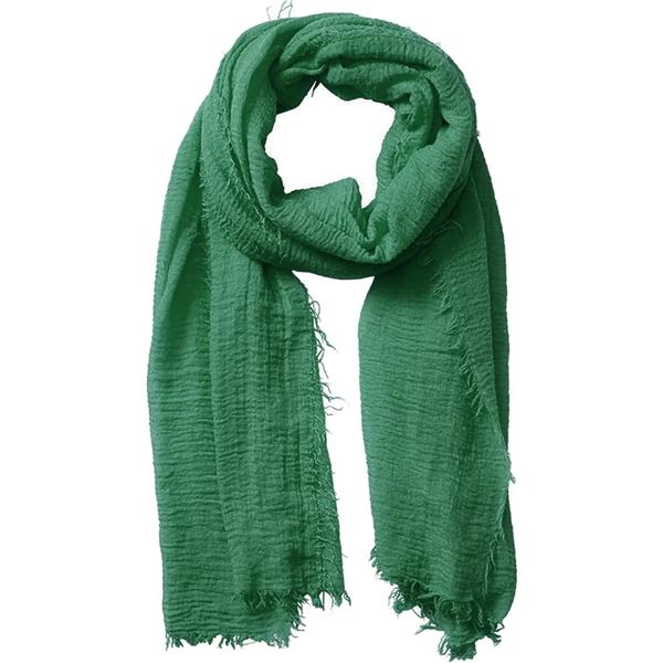 3 Summer Cotton Blend Soft Scarves with Fringed Edge - 35" x 70" - Green - New