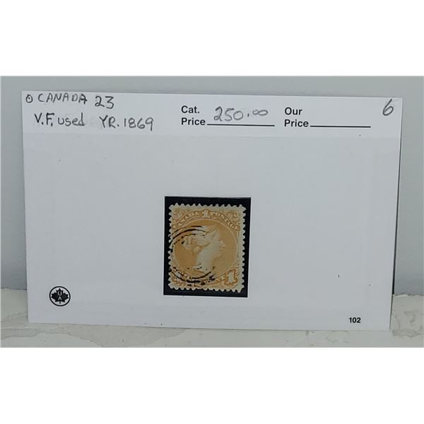 Canada 23 VF Used Queen Victoria YR 1869 Cat $250.00