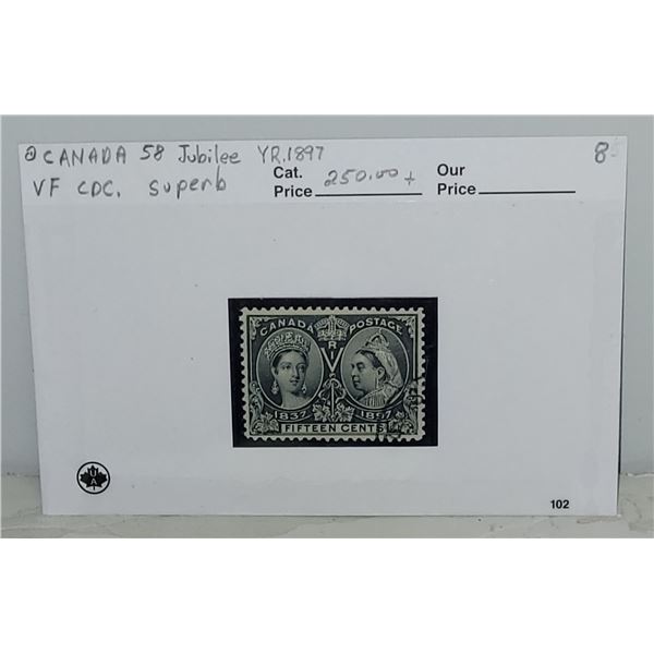 Canada 58 VF Used Jubilee YR 1897 "Superb" Cat $250.00+