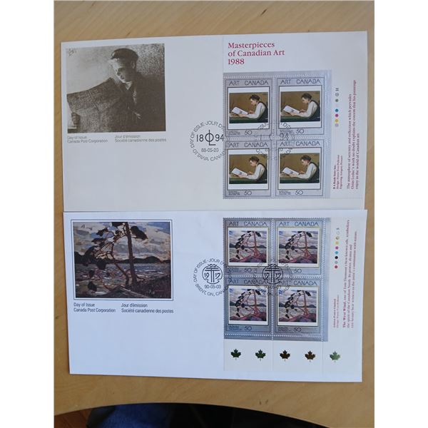1988 & 1990 5 1/2" x 9 1/2" Masterpieces of Canadian Art 1st Day Covers