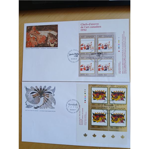 1992 & 1993 5 1/2" x 9 1/2" Masterpieces of Canadian Art 1st Day Covers