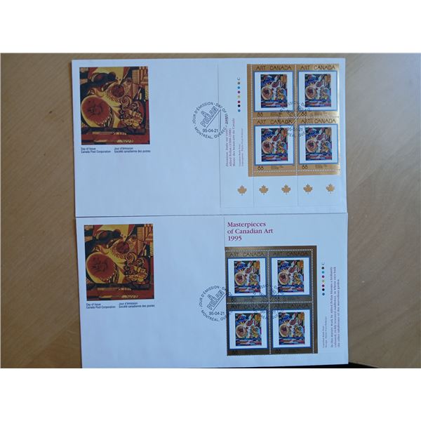 (2) x 1995 5 1/2" x 9 1/2"  Masterpeices of Canadian Art 1st Day Covers