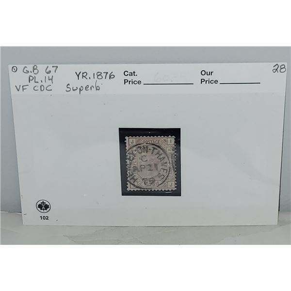 Great Britain 67 VF CDC Used Plate 14 "Superb" YR 1876
