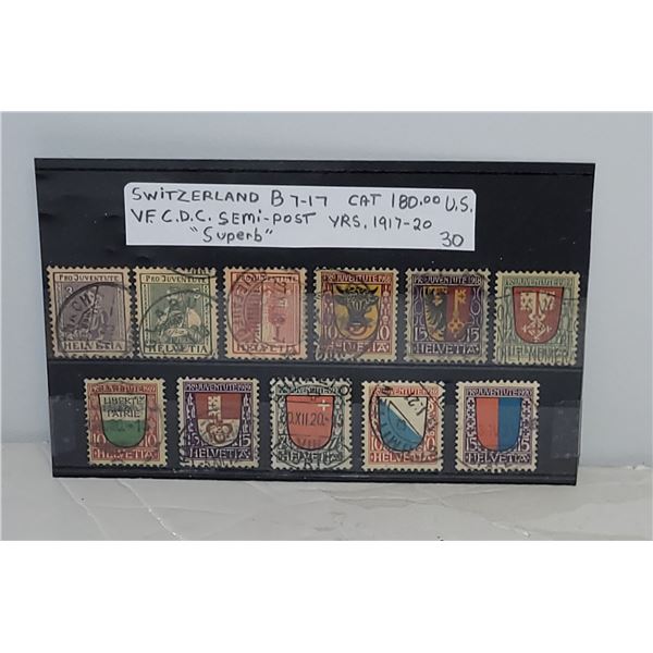 Switzerland B7-17 VF CDC Semi-Postal "Superb" YR 1917-20 Cat $180.00 US