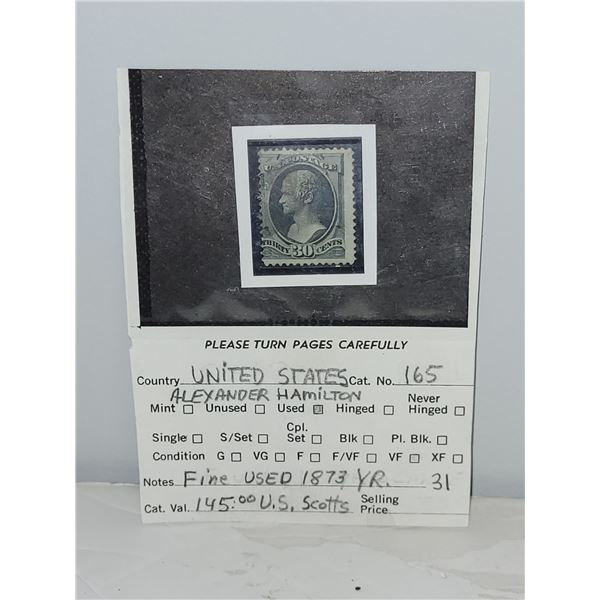 United States 165 F Used Alexander Hamilton YR 1873 Cat $145.00 US