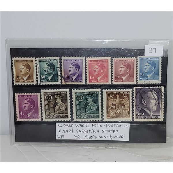 World War II Hitler Portraits Nazi & Swastika Stamps VF Mint, Used YRs 1940s