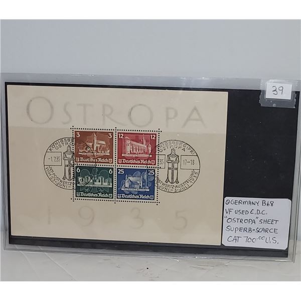 German B68 VF Used "Ostropa Sheet" Super Rare YR 1935 Cat $700.00 US