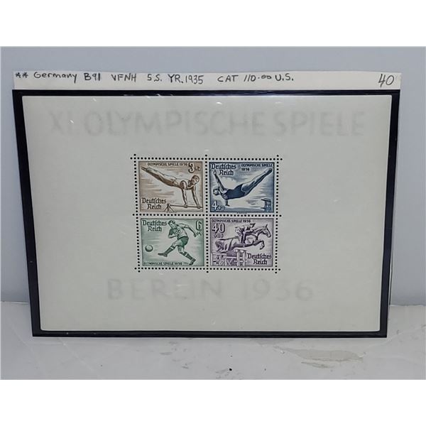 German B91 VF NH Souviner Sheet 1936 Berlin Olympics Cat $110.00 US