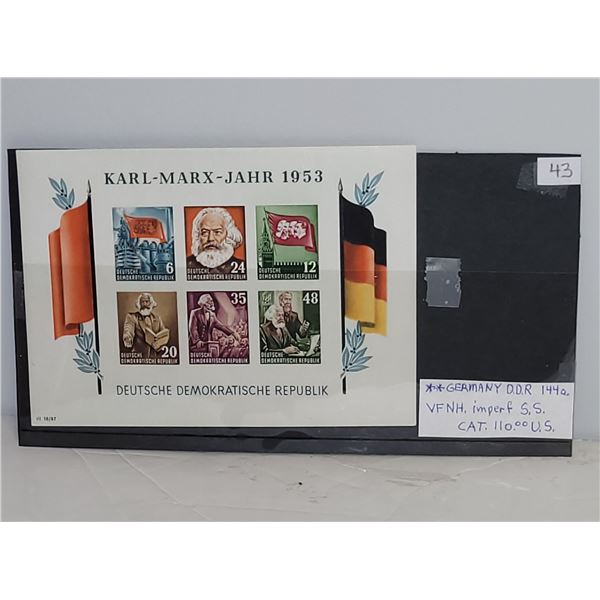 Germany DDR 144A VFNH Sheet YR 1953 Imperf Cat $110.00 US