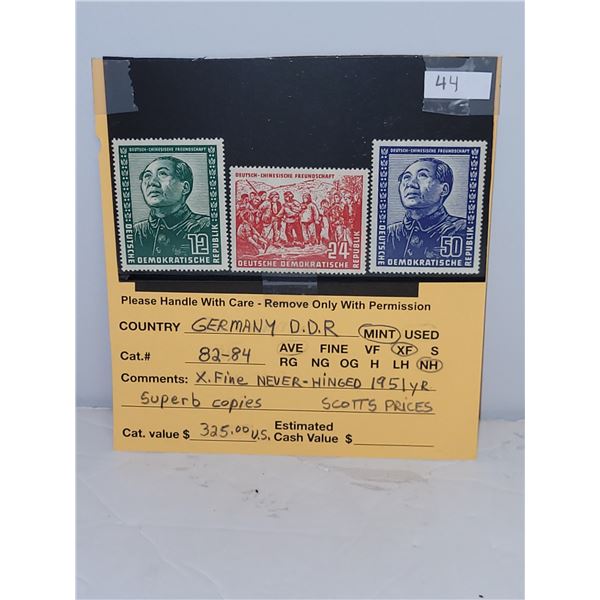 Germany DDR 82-84 VFNH YR 1951 "Superb" Cat $325.00 US