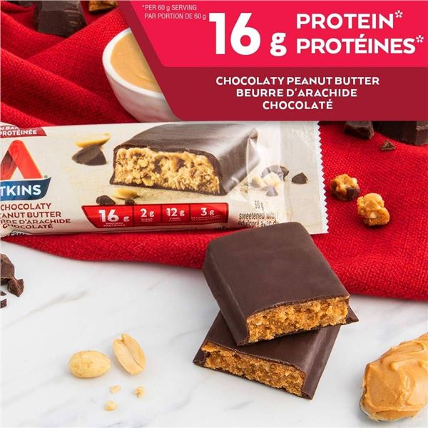 NEW 5 X 60G ATKINS CHOCOLATY PEANUT BUTTER