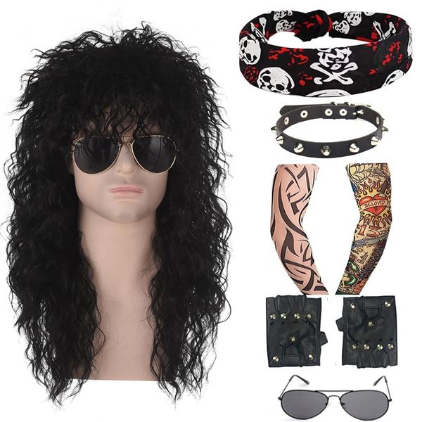NEW 7 PIECE 8 US MULLET METAL ROCKER COSTUME SET