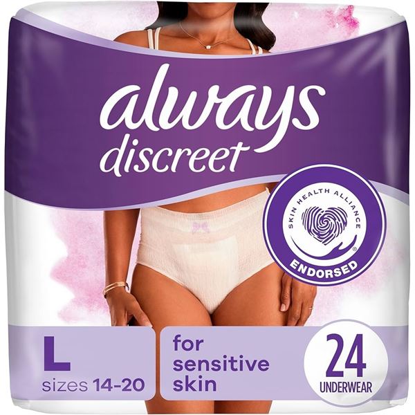NEW 24 UNDERWEAR ALWAYS DISCREET LARGE