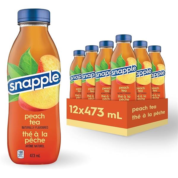 NEW CASE OF 12 SNAPPLE PEACH FLAVOR TEA 12 X 473ML