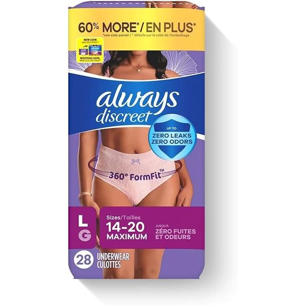 NEW 28 UNDERWEAR LARGE ALWAYS DISCREET