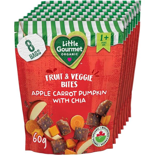 NEW 8 X 60G LITTLE GOURMET PUMPKIN APPLE WITH CHIA