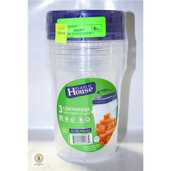 NEW 946ML PLASTIC HOUSE 3 CONTAINERS
