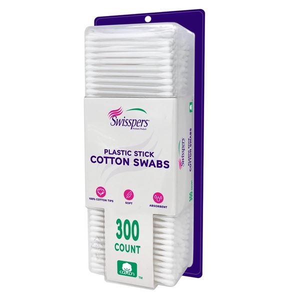 NEW 300 COUNT SWISSPERS PLASTIC STICK COTTON SWABS