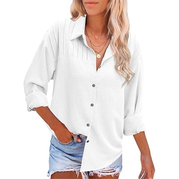 NEW HOTOUCH WOMEN WHITE BUTTON UP SHIRT LONG SLEEV